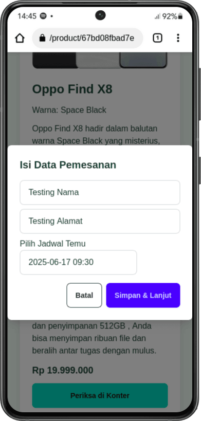 Formulir pengisian janji temu di toko