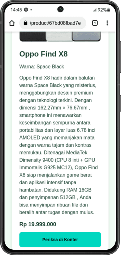Tombol Periksa di Konter pada halaman produk