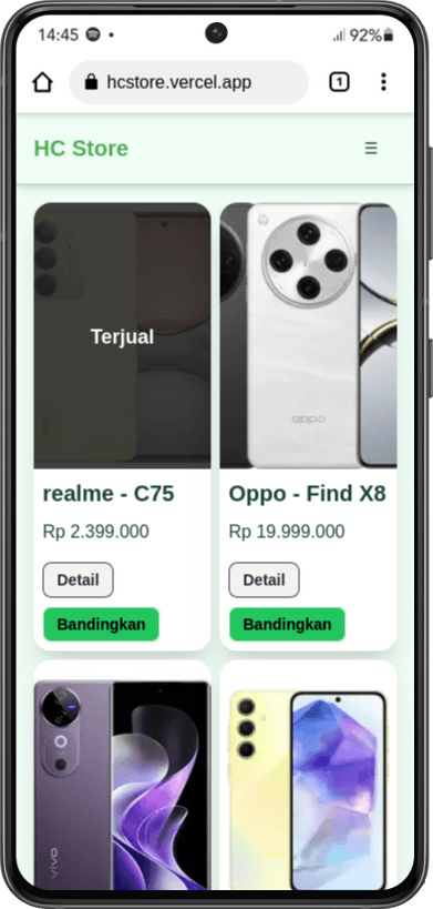 Tampilan tombol Detail pada produk