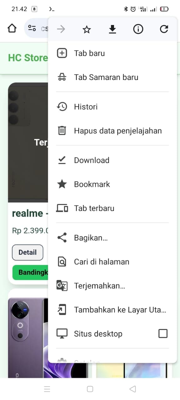 Pilihan "Tambah ke Layar Utama" pada browser