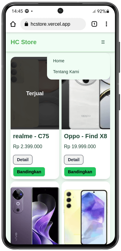 Tombol "Tentang Kami" pada navigasi