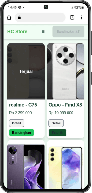 Memilih produk pertama untuk perbandingan