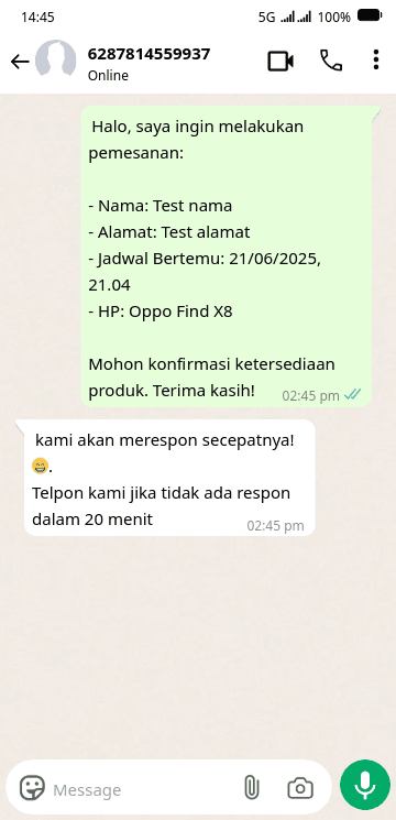 Tampilan saat menunggu respon dari WhatsApp