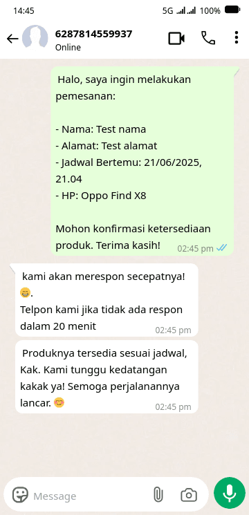 Konfirmasi janji temu melalui WhatsApp